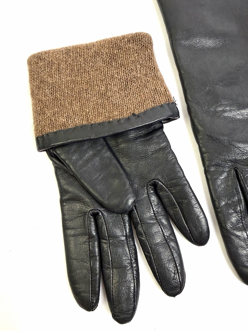 ARIS Black Leather Gloves Cashmere Lining size M Vintage